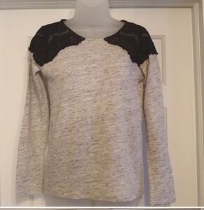 ZARA Heather Gray Top with Lace Accented Shoulders